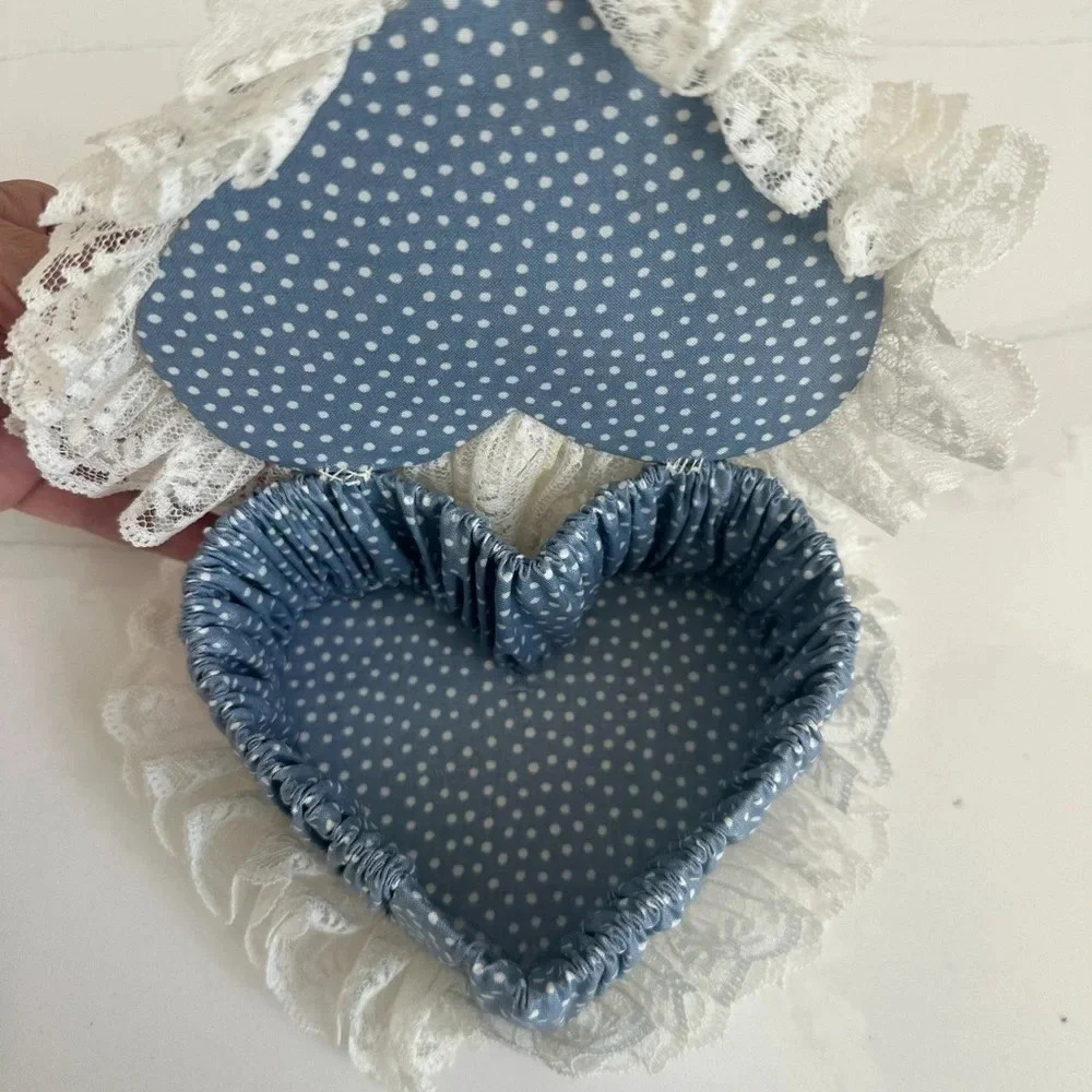 Victorian Cottagecore Heart Lace Fabric Jewelry Trinket Box home decor - Picture 3 of 3